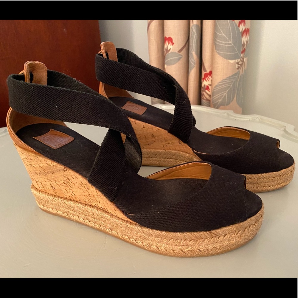 Tory Burch Black Peep-Toe Espadrilles